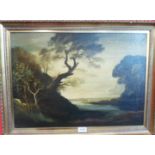 Padwick: a pair of gilt framed oils on board, depicting rural scenes in dark palette - sold with J.