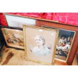 Various 19th Century and later framed pictures including Coleman seascape, portrait of a lady,