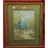 Rubbens Southey: a gilt framed and slipped watercolour, depicting a river woodland landscape