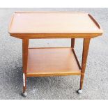 A retro stained teak G-Plan style two tier tea trolley on Shepherd casters - 29 1/2"