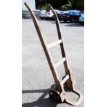 An old wood sack truck with cast iron wheels and toe plate - height 4' 4 1/2"