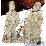 A small pre cast garden statue of Laurel and Hardy - height 8"