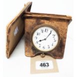 A vintage leather cased travelling clock with eight day timepiece movement - case a/f