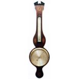 A 19th Century inlaid mahogany cased antique banjo barometer/thermometer with shell and floral