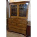 A 4' 19th Century mahogany sectretaire bookcase with moulded dentil cornice and astragal glazed