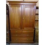 A 4' 4" Edwardian satin walnut linen press with moulded cornice and three slides enclosed by a