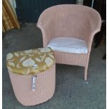 Three Lloyd Loom style chairs, one in original finish - sold with a Lloyd Loom linen basket