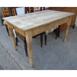 An antique pine kitchen table with single drawer - length 3' 11", a/f