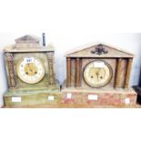 Two late 19th Century green onyx and brass mounted mantel clocks, one with Marti eight day gong