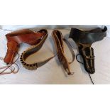 Two cartridge belts and two reproduction western gun belts with holsters