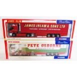 Two Corgi 1:50 scale model trucks, comprising CC12209 Scania Curtainside - Peter Osborne Logistics