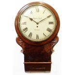 A 19th Century mahogany cased drop-dial wall timepiece, the 12" convex dial marked for Benjamin