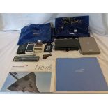 A quantity of Concorde ephemera including Parker British Airways pen, boxed postcards, leather