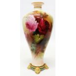 An early 20th Century Royal Worcester vase with hand painted rose decoration - signed G. Lewis -