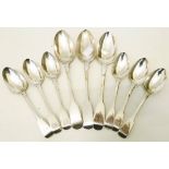 A set of six silver fiddle pattern dessert spoon - London 1818 - sold with three silver table spoons
