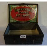 A 1920's Turnwright's Toffee De-Light tin in the form of a crocodile skin case - handle missing