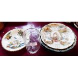 Five assorted collector's plates - sold with a crackleware glass jug