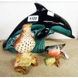 Two Beswick birds, song thrush and bullfinch - sold with a Poole Pottery dolphin