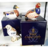 Three boxed Royal Crown Derby paperweights comprising Partridge, Song Thrush and Mallard, all with