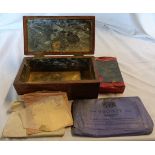A mahogany box containing gold leaf booklets, silver leaf, enamel bronze powder and boxed