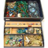 A tray fitted jewellery case containing a quantity of good quality costume and other jewellery