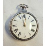 A 19th Century silver pair cased Fusee verge pocket watch marked for C. Denham, Durham - a/f