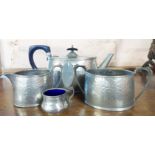 A Unity pewter three piece tea set with hammered finish - sold with a pewter mustard pot