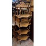 A reproduction five tier stained wood what-not - sold with a small vintage book cabinet enclosed