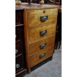 A 16 1/4" vintage stained wood banker's chest of four long drawers - adapted