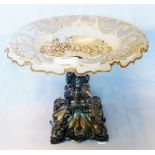 An early 19th Century German or Austrian centrepiece with white and gilt cased glass bowl with petal