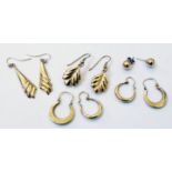 Two pairs of 9ct. gold half hoop ear-rings - sold with other yellow metal examples