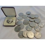 Four 1998 Five Pound coins, twenty one commemorative Crowns - sold with a cased 1977 silver