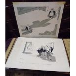 Three mid 20th Century unframed cartoons, depicting political figures of the day, Harold Wilson