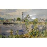 †Andrew Johnson: a framed watercolour, depicting a view of the canal at Topsham - signed,