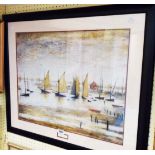 †L. S. Lowry: a gilt framed colour print, entitled 'Yachts at Lytham'