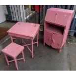 A vintage child's desk, bureau and stool with painted finish