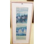 Lorna Wyles: A framed mixed media, entitled 'Calm Waters II' - gallery notes to the reverse -28" X 8