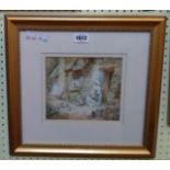 Etheline E. Dell: a gilt framed 19th Century watercolour, depicting a mother with baby and toddler