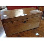 A 12" 19th Century mahogany and strung tea caddy with twin lidded compartments and central mixing