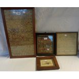 Three framed antique samplers - sold with a framed First World War embroidered postcard