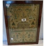 An antique framed pictorial sampler by Jean Thomson and dated 1835