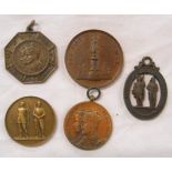 Five Society of Miniature Rifle Clubs medallions including The Bell Medal