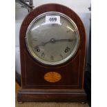 An Edwardian inlaid mahogany cased dome top mantel clock with Gilbert spring driven gong striking