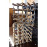 Two pine and galvanized metal sixteen bottle wine racks