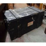 A 3' 3" mid 20th Century British Army stained pine transit case with flanking rope handles - local