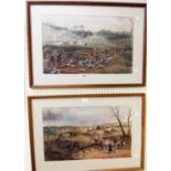 Two framed chromolithograph hunting scenes with hand coloured detail