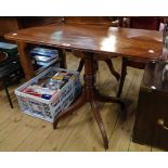 A 33" 19th Century mahogany pedestal table (with later hinges and catch), set on ring turned