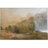 Charles Branwhite: a gilt framed watercolour, depicting a moorland river scene - signed - bearing