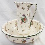 A Royal Doulton Old Leeds Spray pattern jug and basin