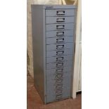 A Bisley fifteen drawer filing cabinet with grey painted finish